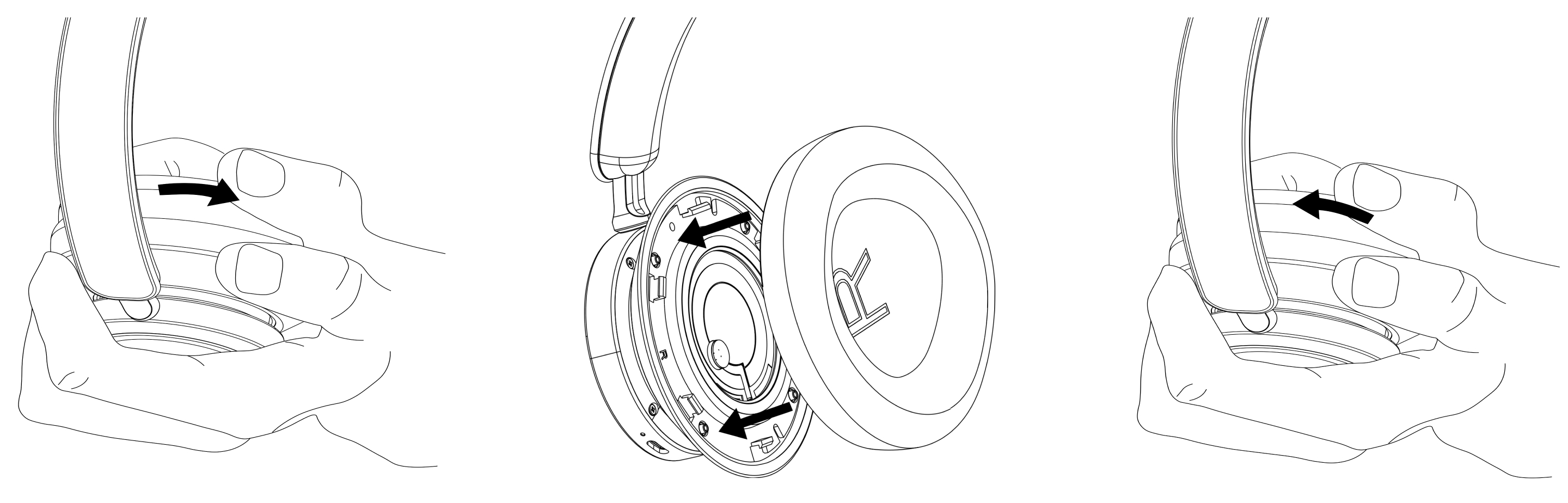 Un'illustrazione che mostra come sostituire i cuscinetti della cuffia Bang & Olufsen Cisco 980