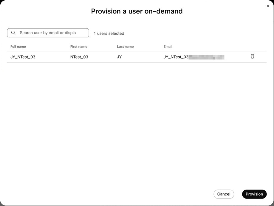 provision user on-demand screen