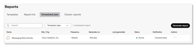 Interfaccia utente report pianificati in Control Hub