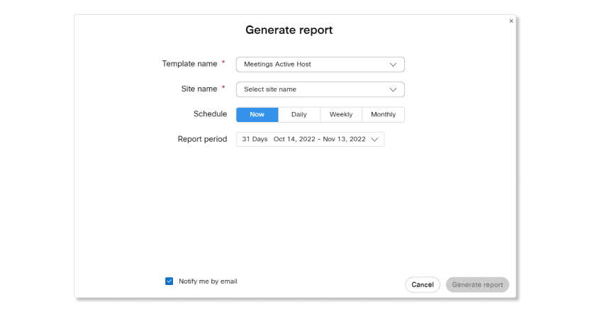 Generate report UI in Control Hub