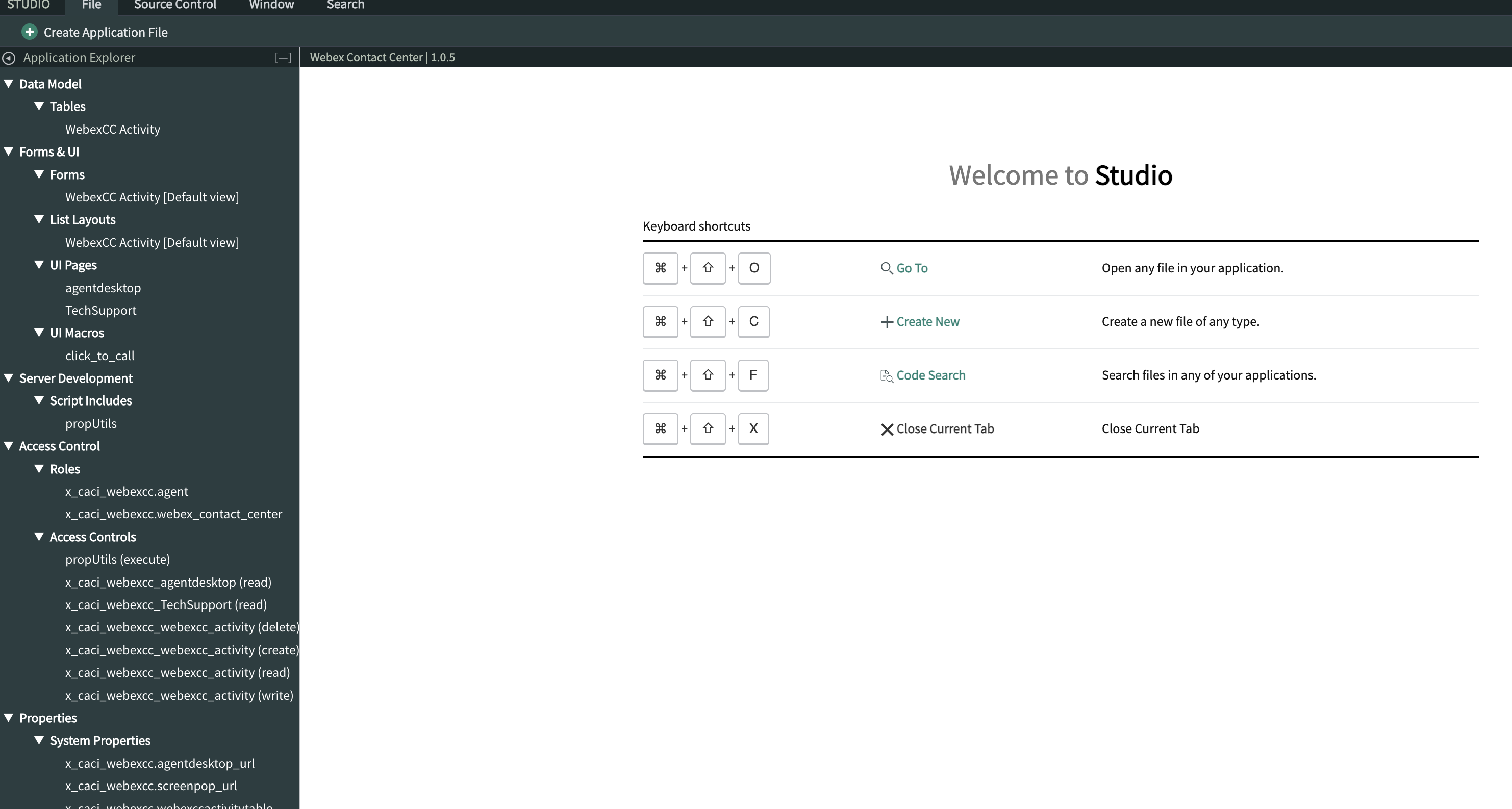 App Engine Studio Webex Contact Center screen.