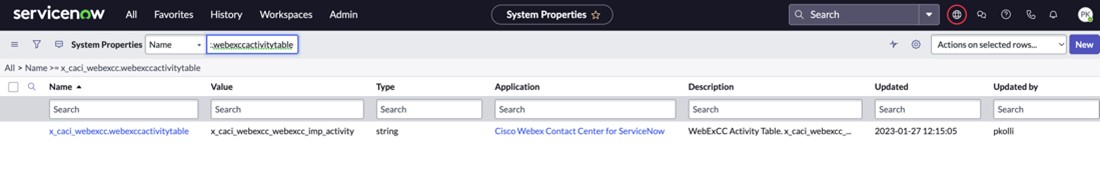 ServiceNow geliştirici örneği sistem özellikleri sayfa sonuçları x_caci_webexcc.webexccactivitytable.