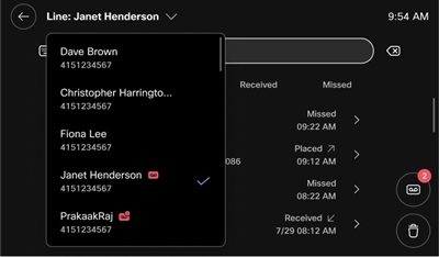 The screenshot for multiple lines list with unread voicemails