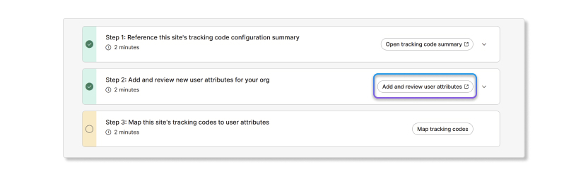 Step 2 of the mapping tracking codes to custom attributes wizard