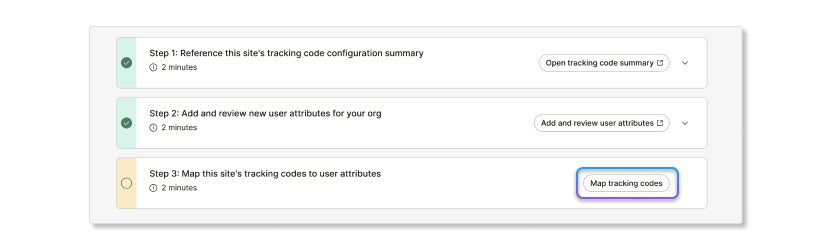 Step 3 of the mapping tracking codes to custom attributes wizard