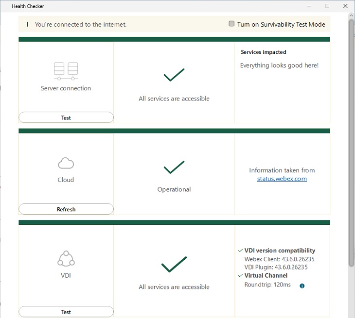 Verificador de integridade, status da conexão bem-sucedido .