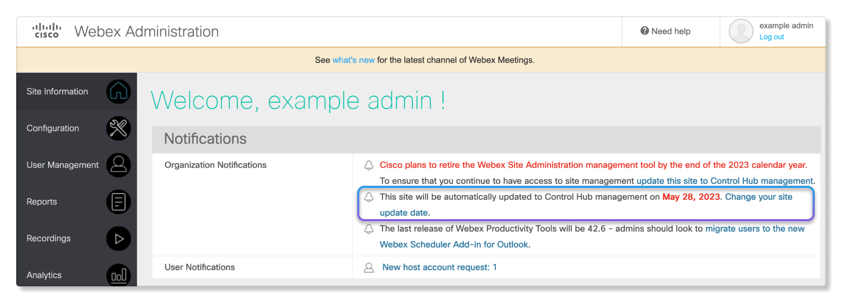 Automatic site update in Site Admin.