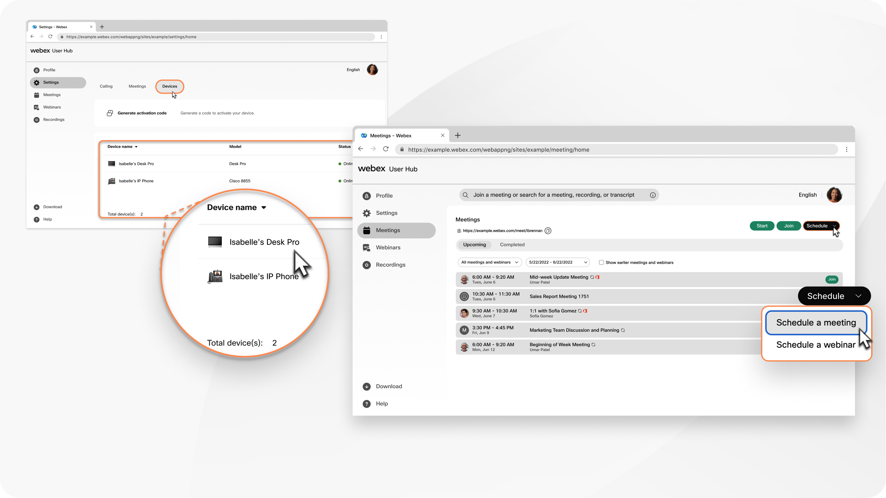 getting started with device settings and scheduling meetings