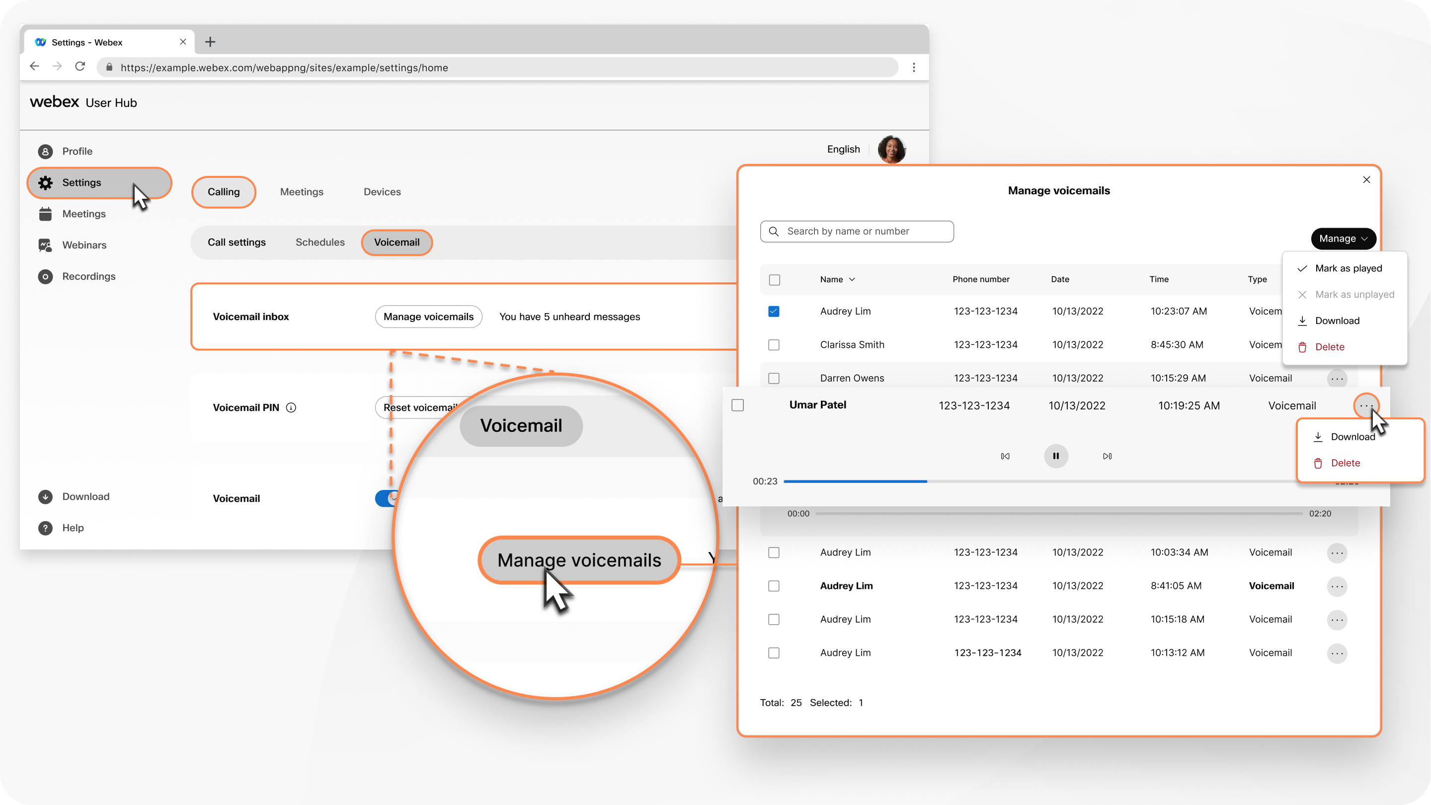 accessing settings to manage your voicemail