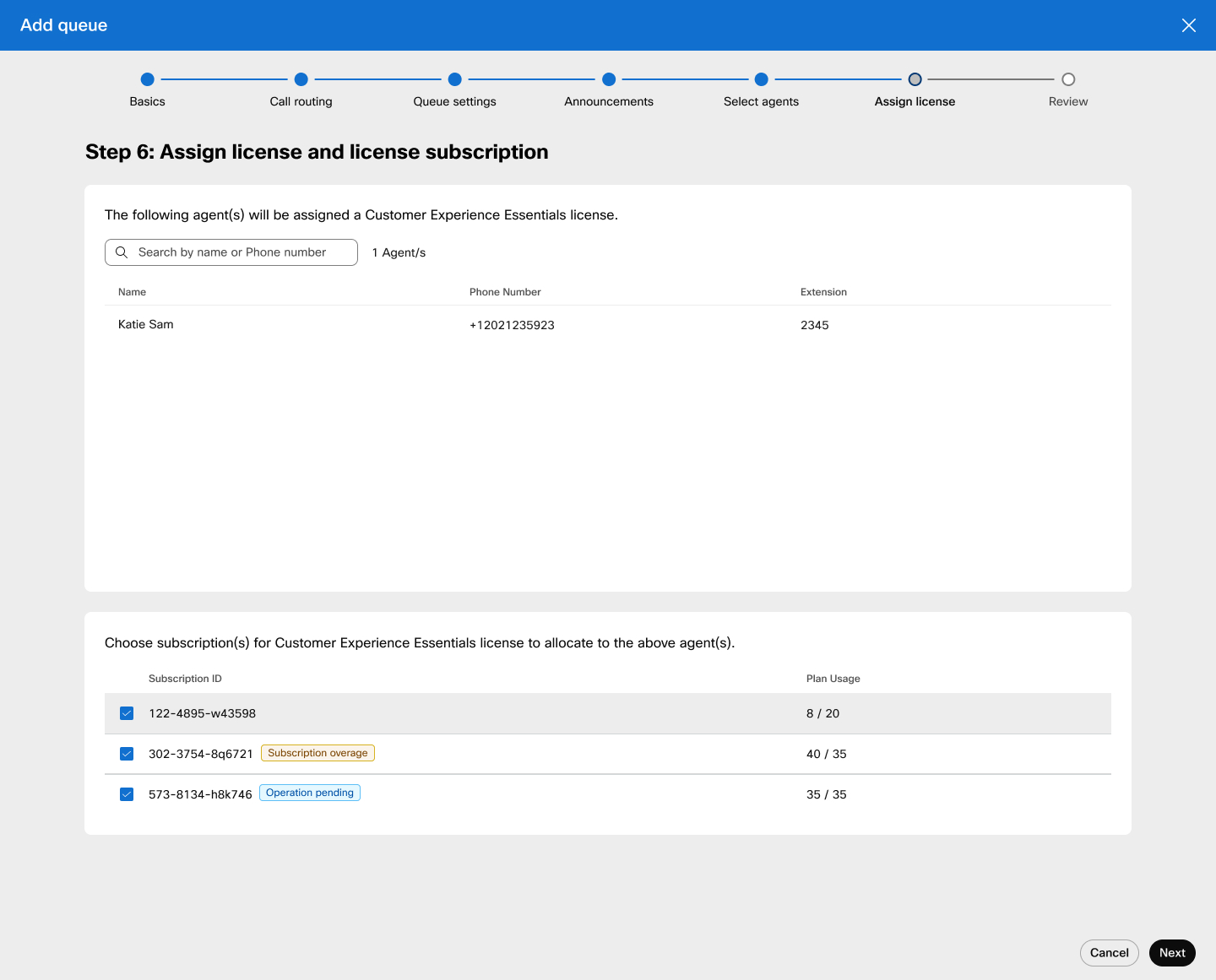 Add queue assign license page