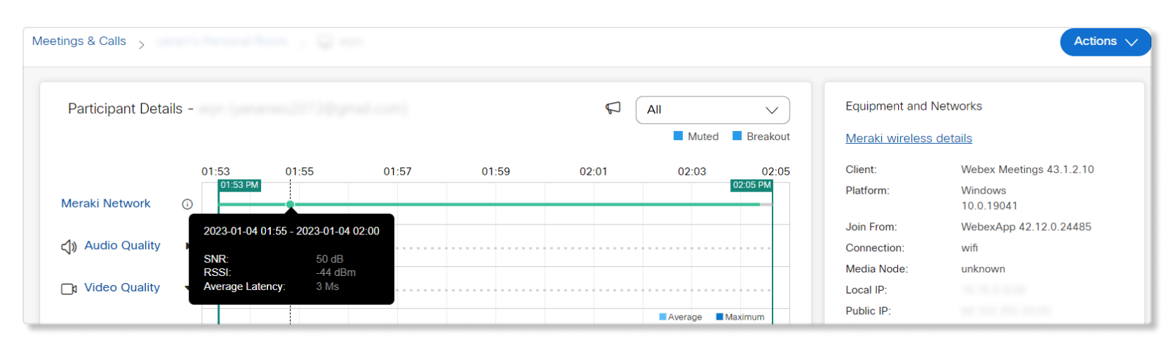 Data pro řešení potíží Meraki v prostředí Control Hub