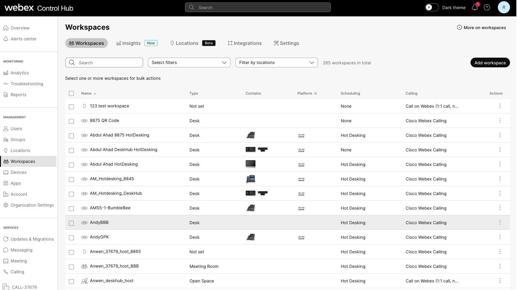 Add hot desk only device from Workspace