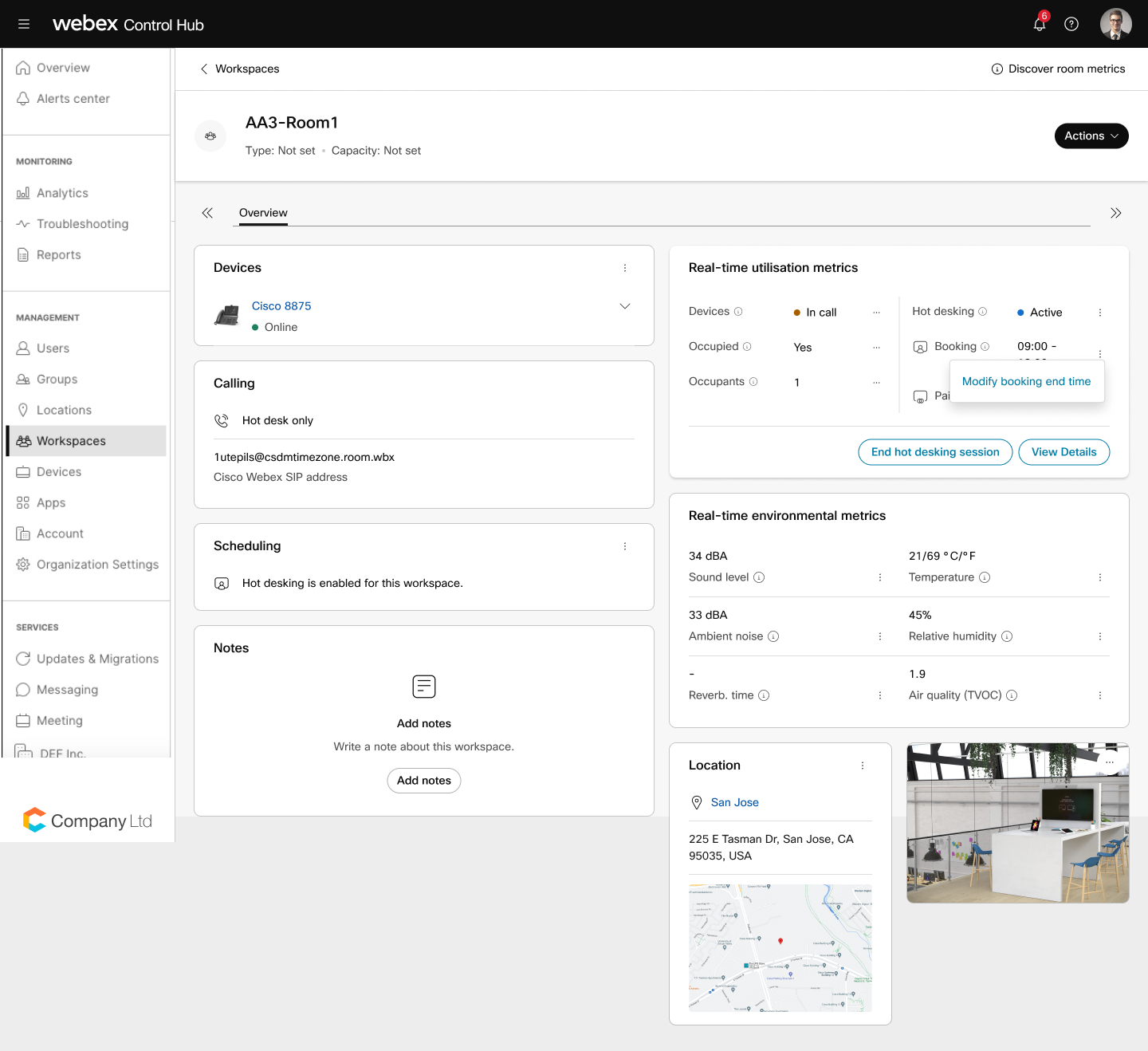 Manage hot desking sessions on behalf of users in control hub