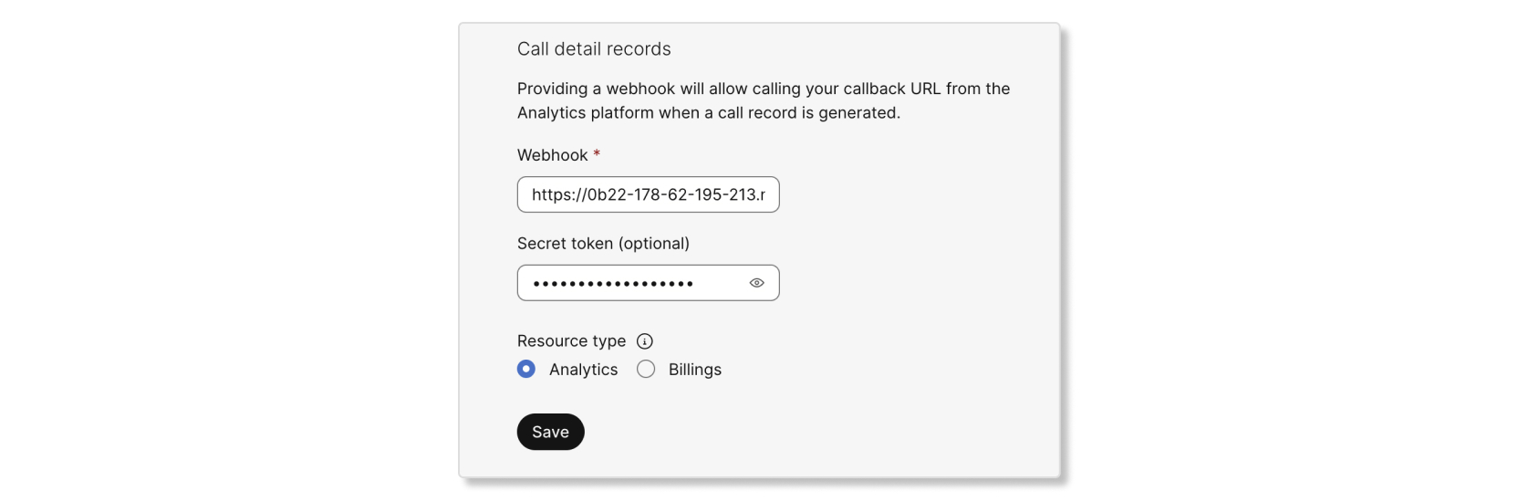 Call detailed records webhook setup in Partner Hub