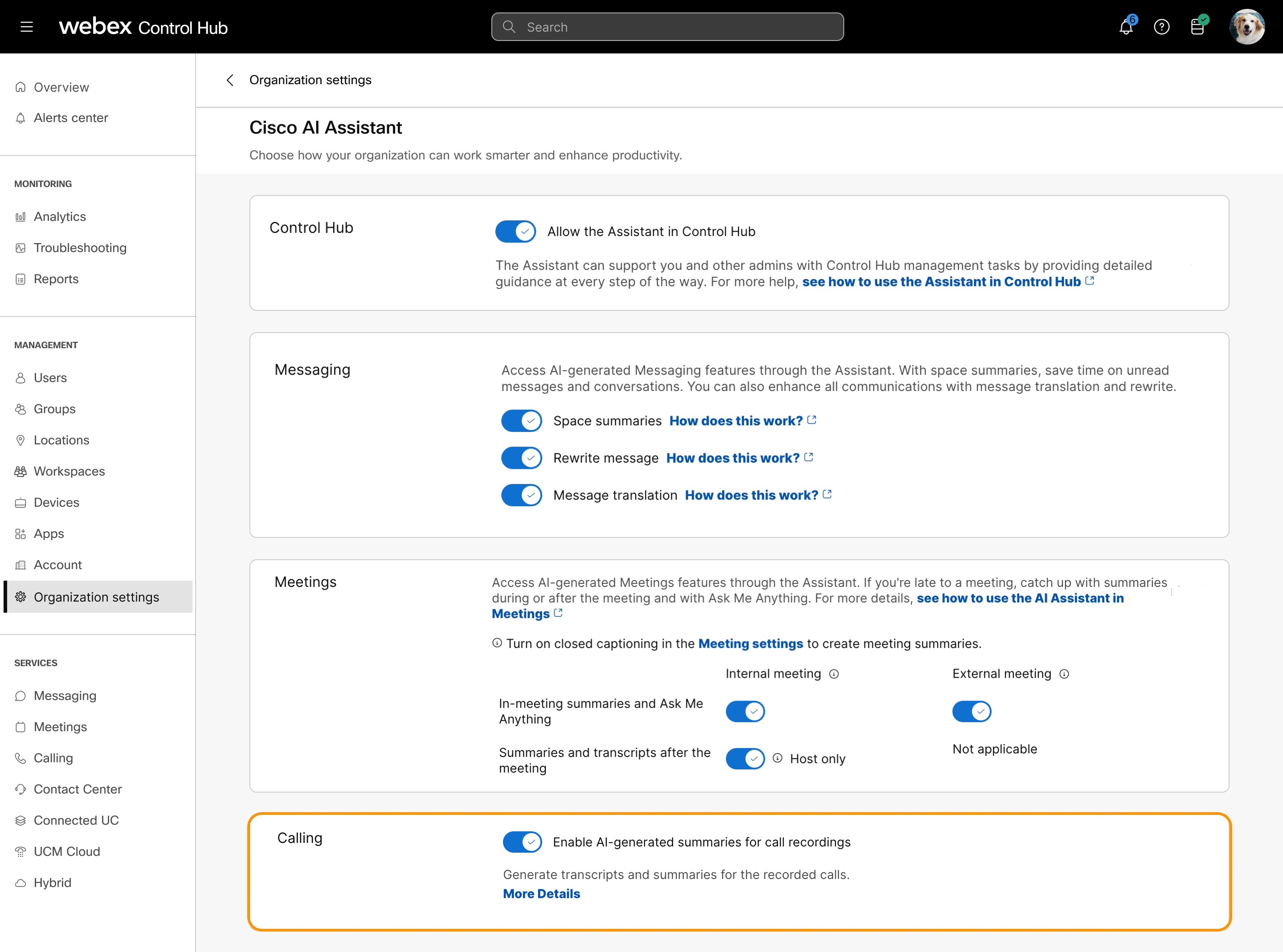 Enable AI-generated summaries for call recordings