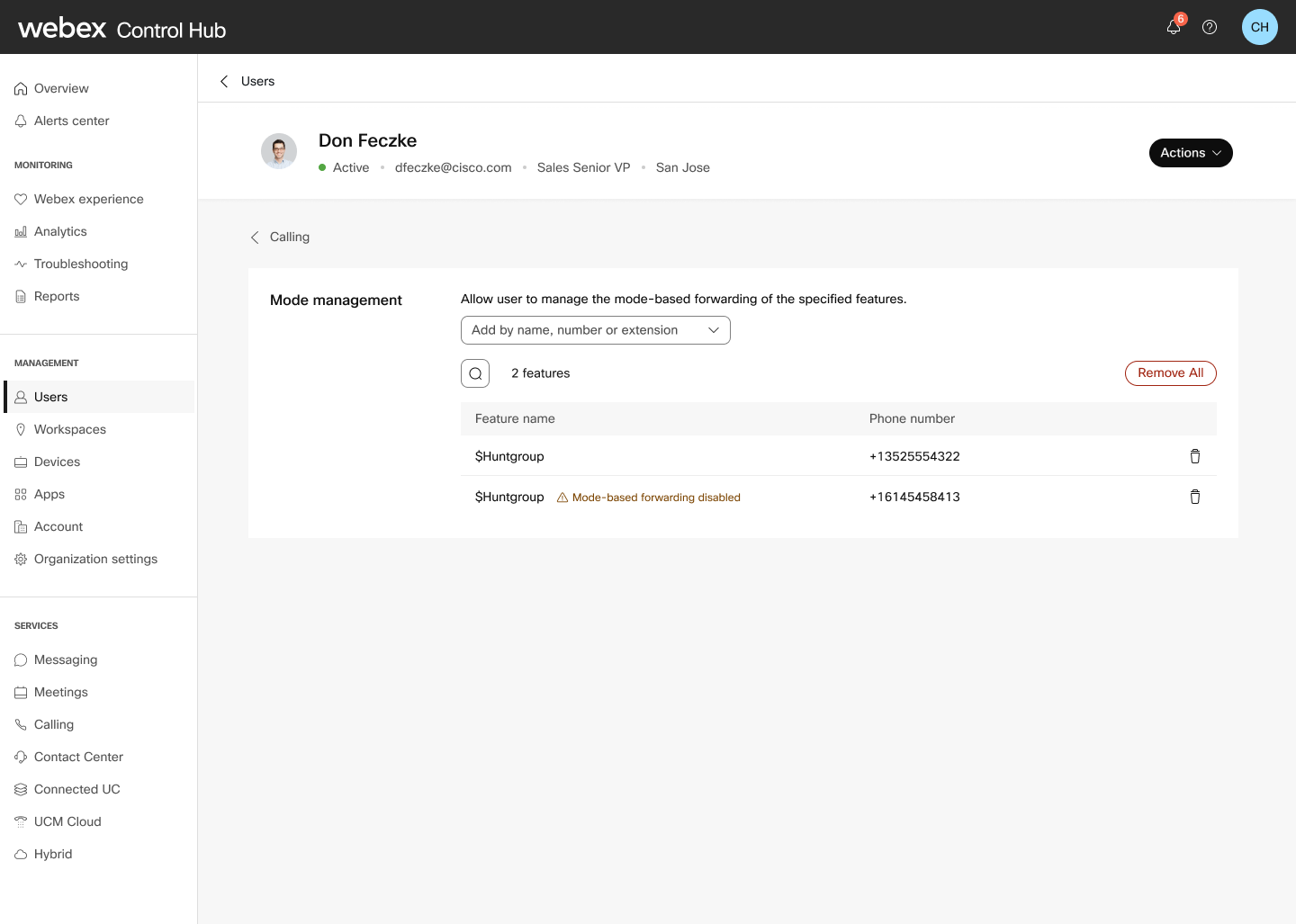 grant user permissions to manage modes in control hub