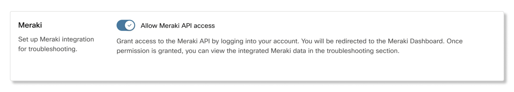 Allow Meraki API access setting in Control Hub