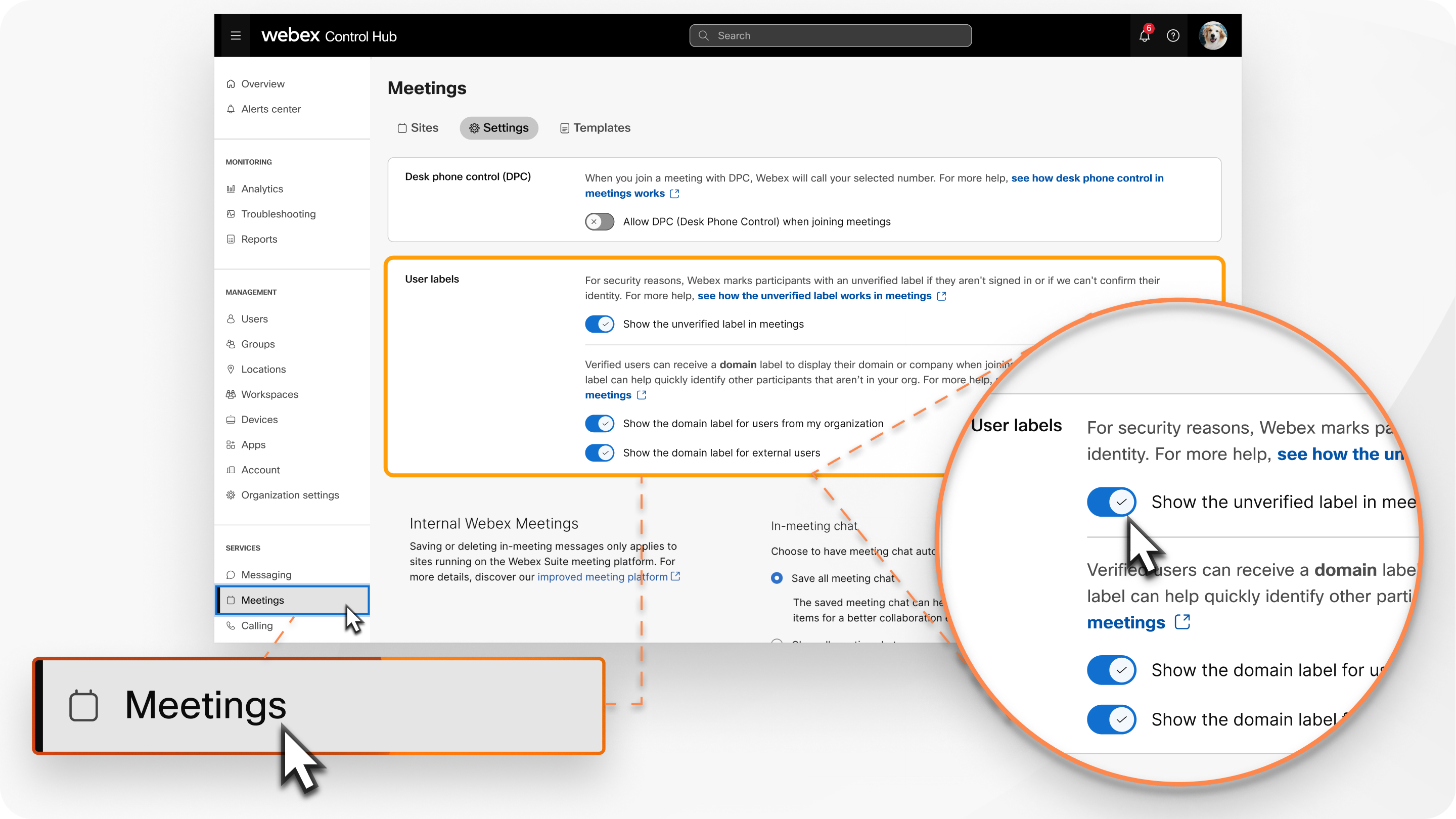 configuring meeting user label related options