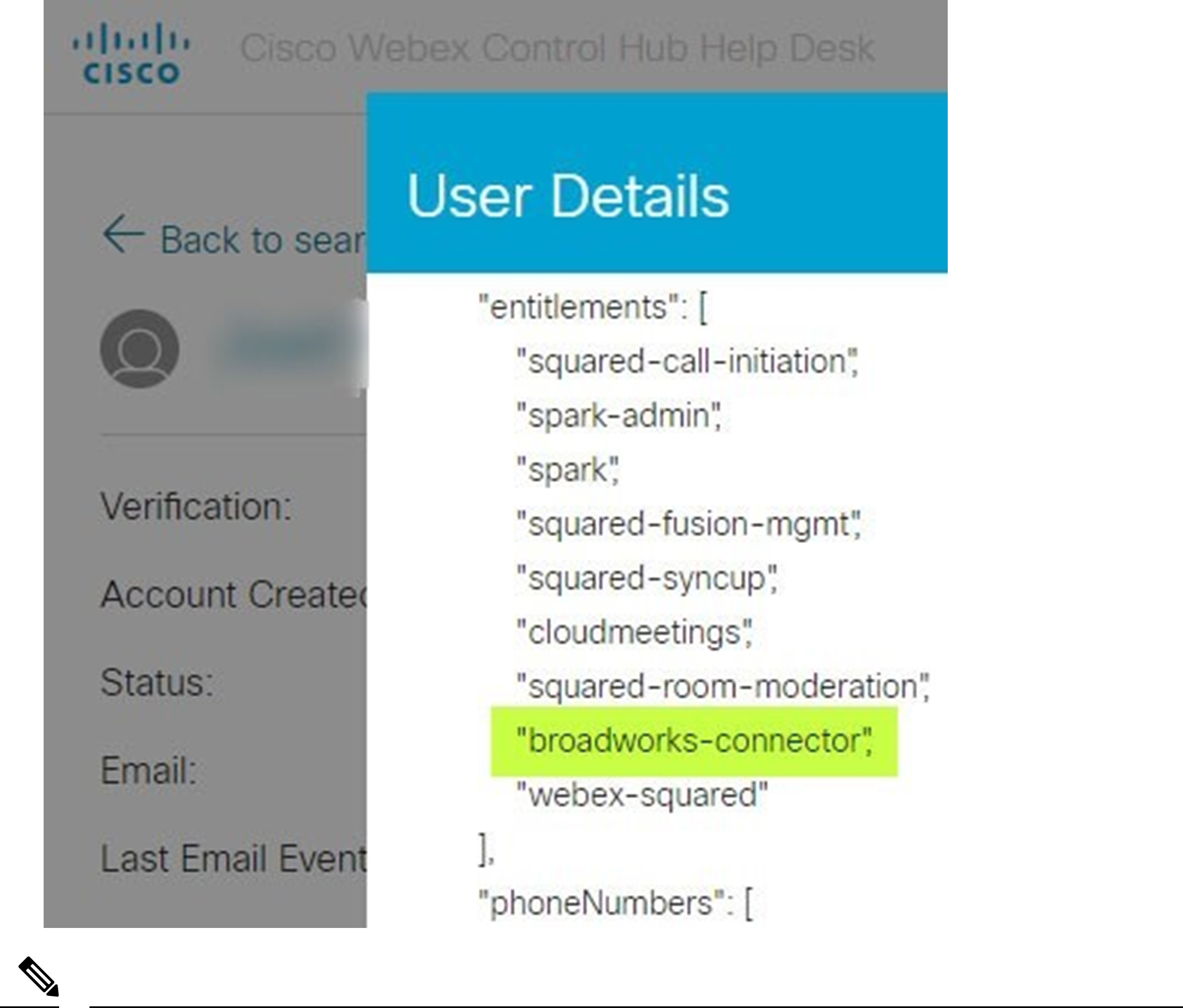 User details screen - broadworks connector enabled