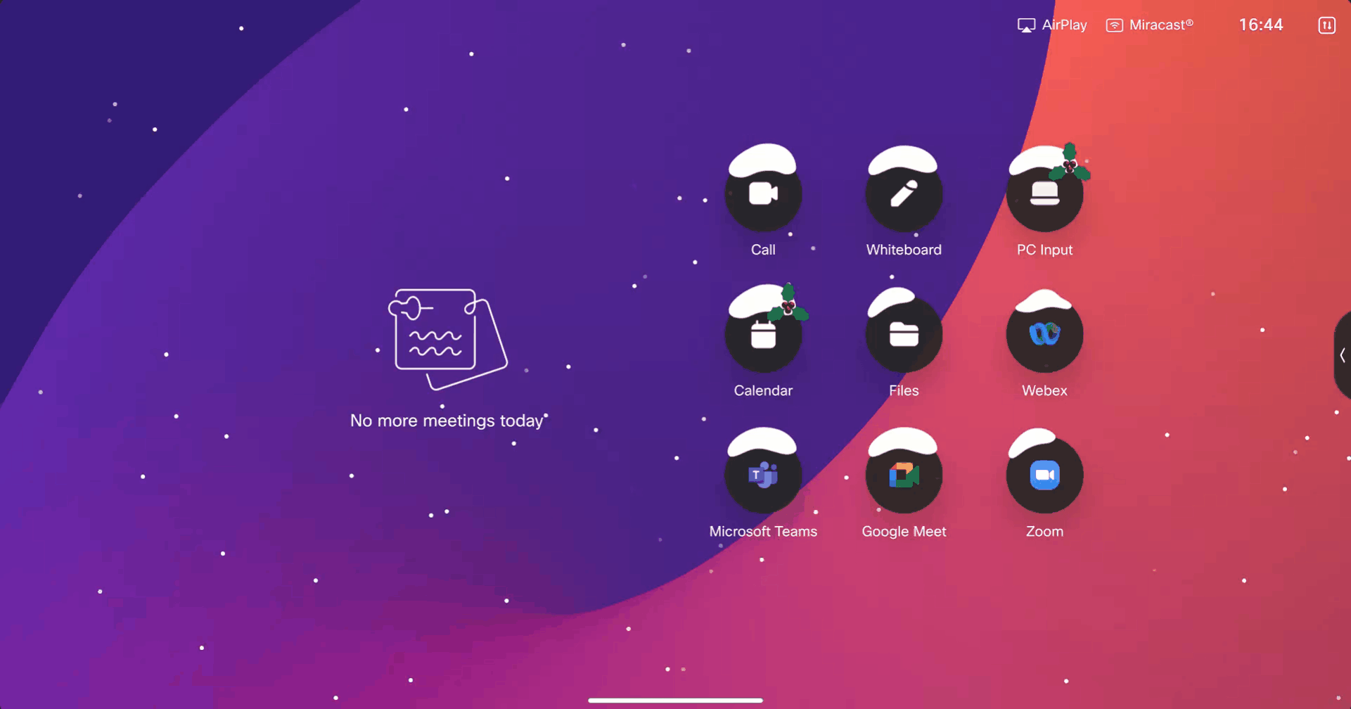 Desk Pro home screen with December theme enabled