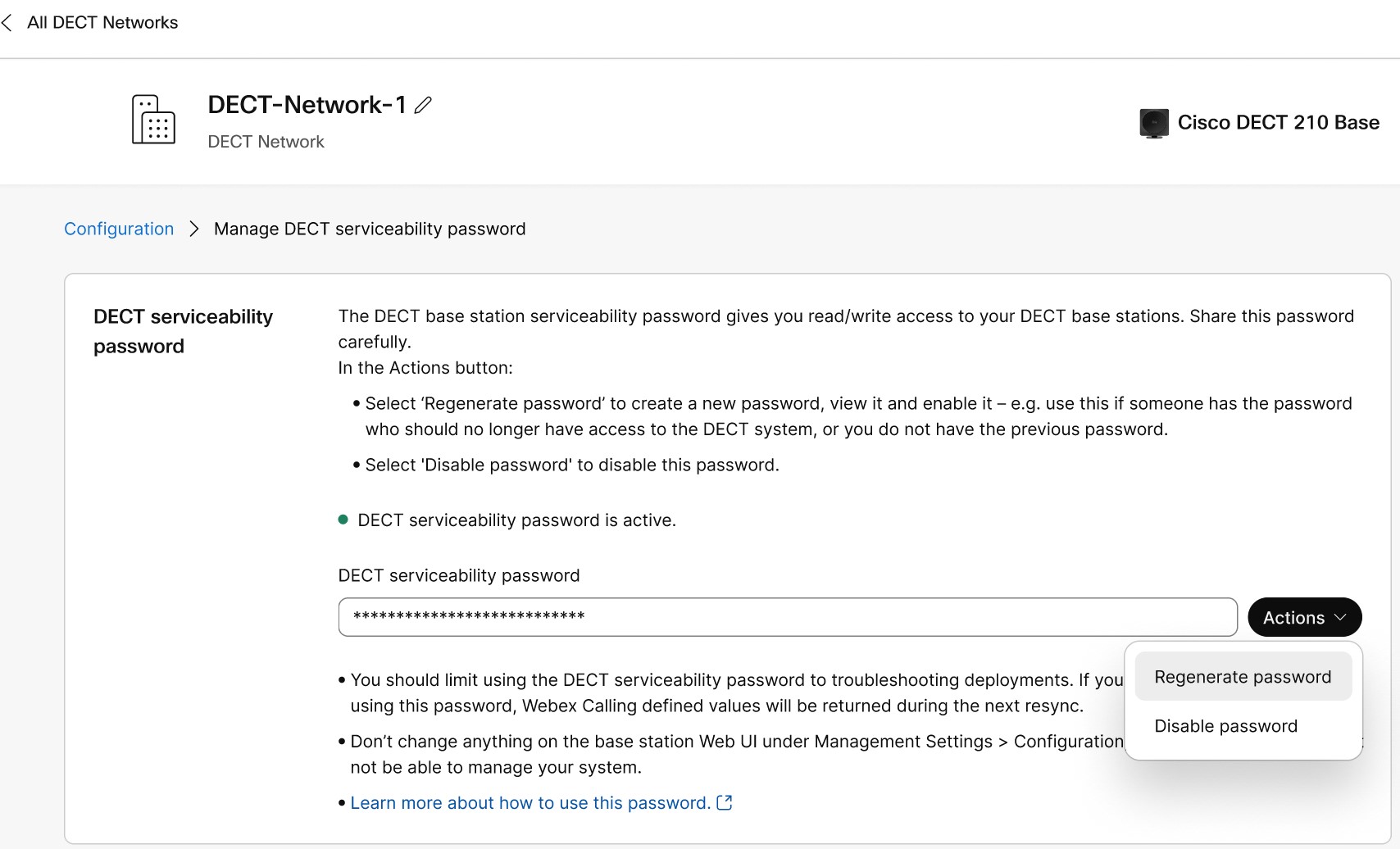 Regenerate DECT serviceability password