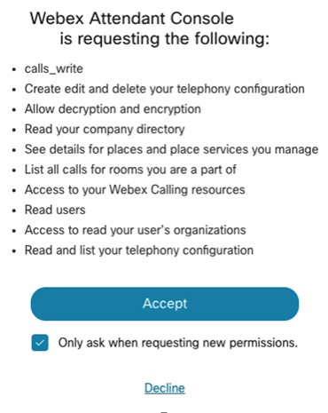 Webex Attendant Console permission