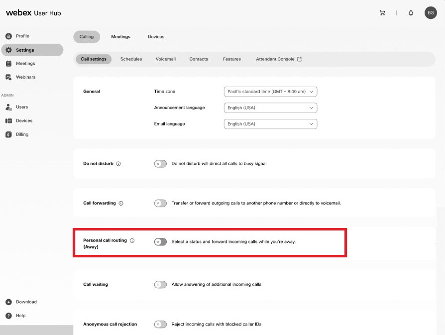 Enable Personal call routing