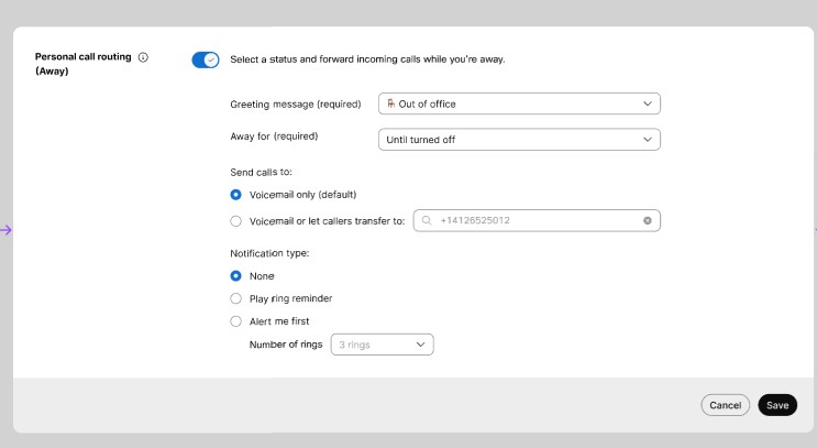 Set personal call routing