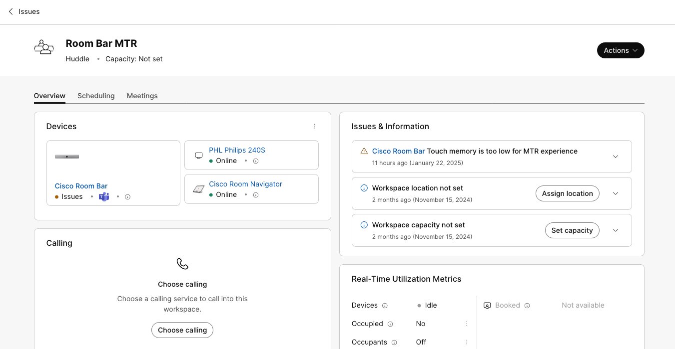 Workspace page with Issues & Information section