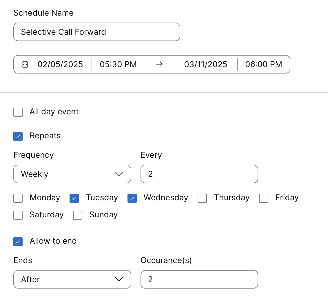 user level schedule creation settings