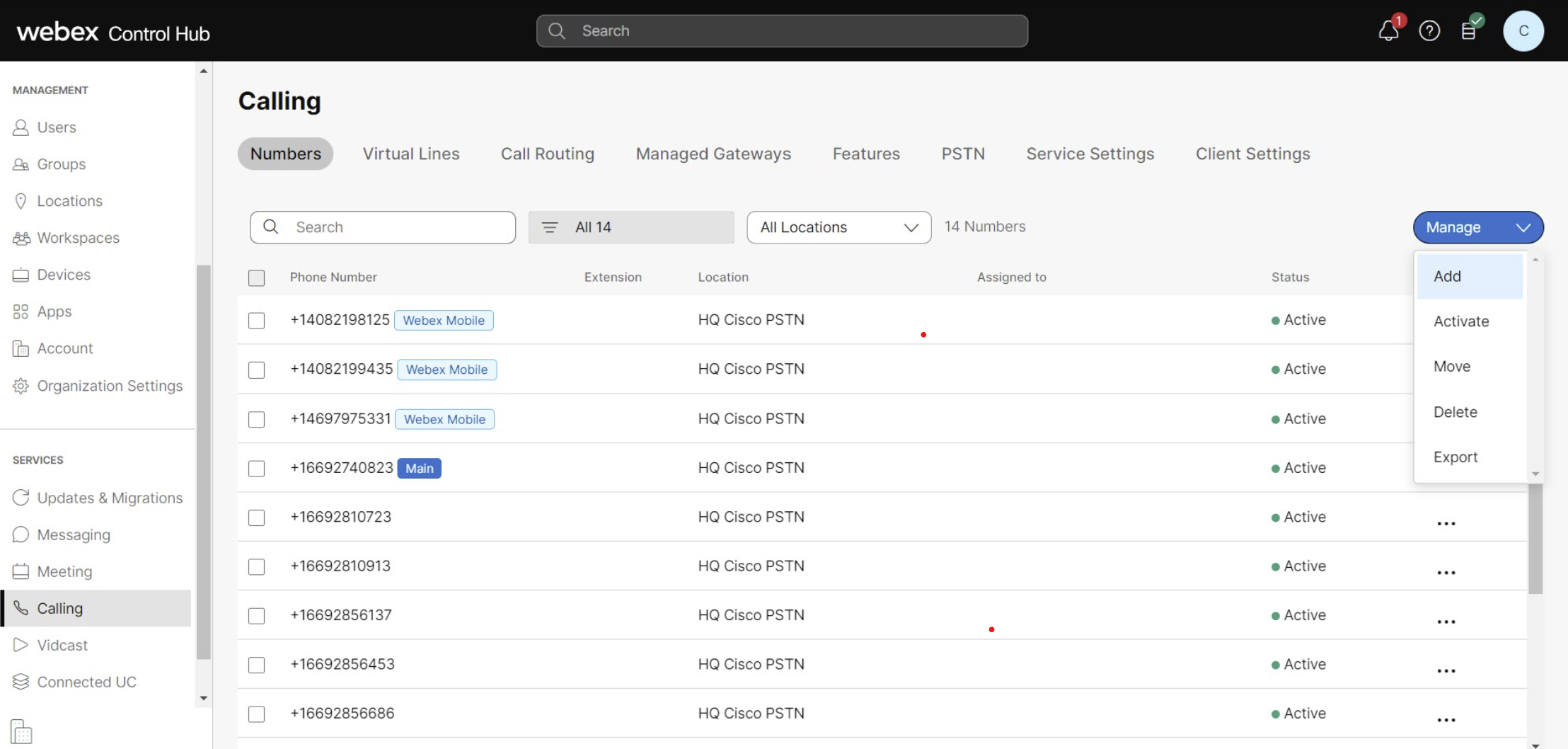 Image for Adding numbers in Calling option in Control Hub.