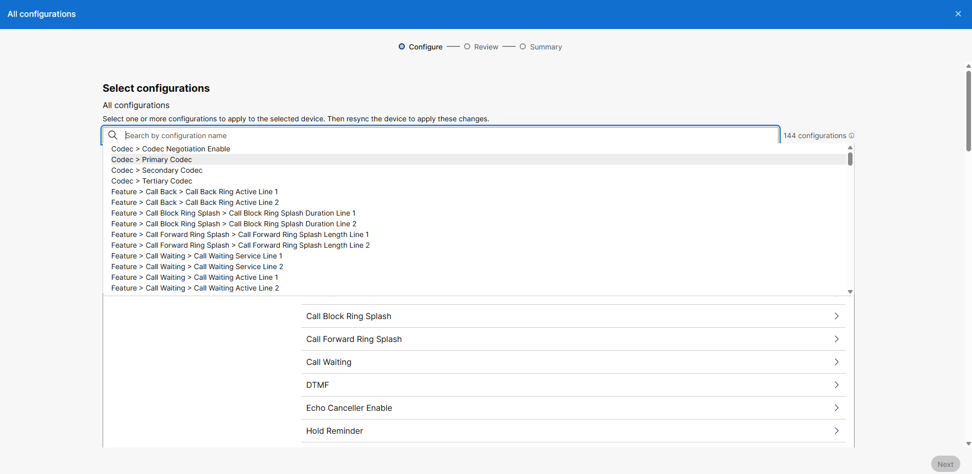 Search field in third-party device settings