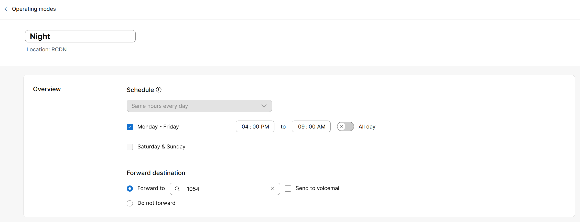 Operation mode - Night mode