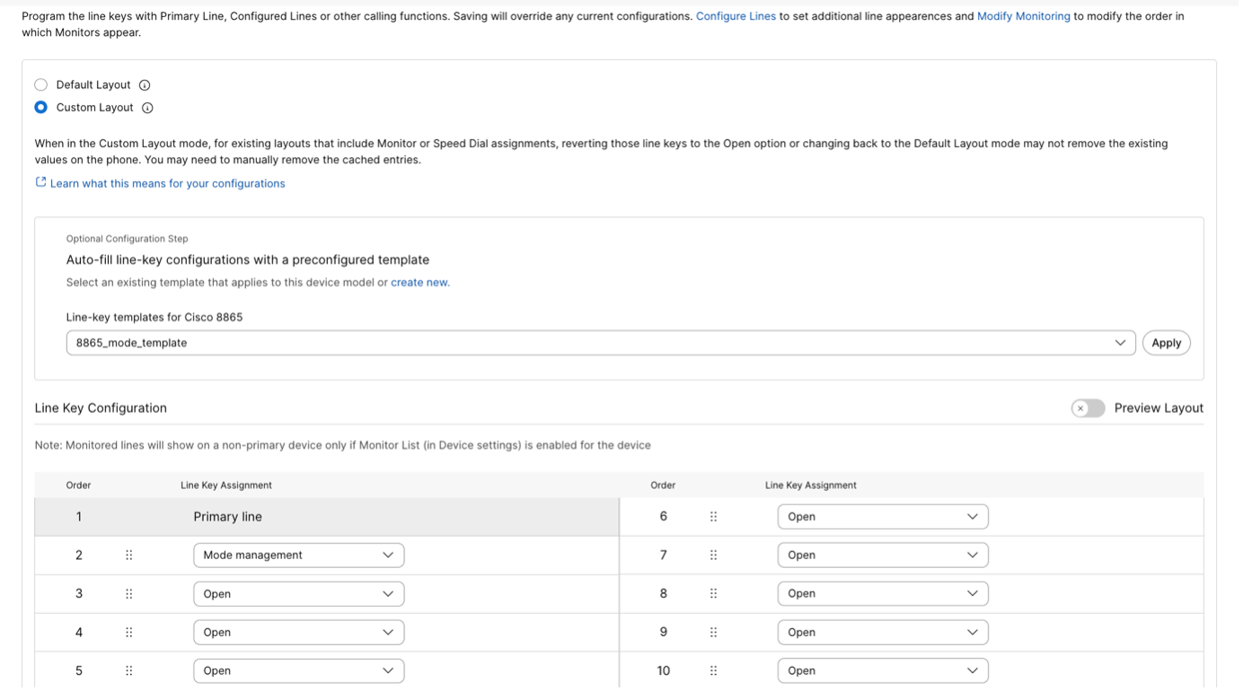 Mode management - Layout selection