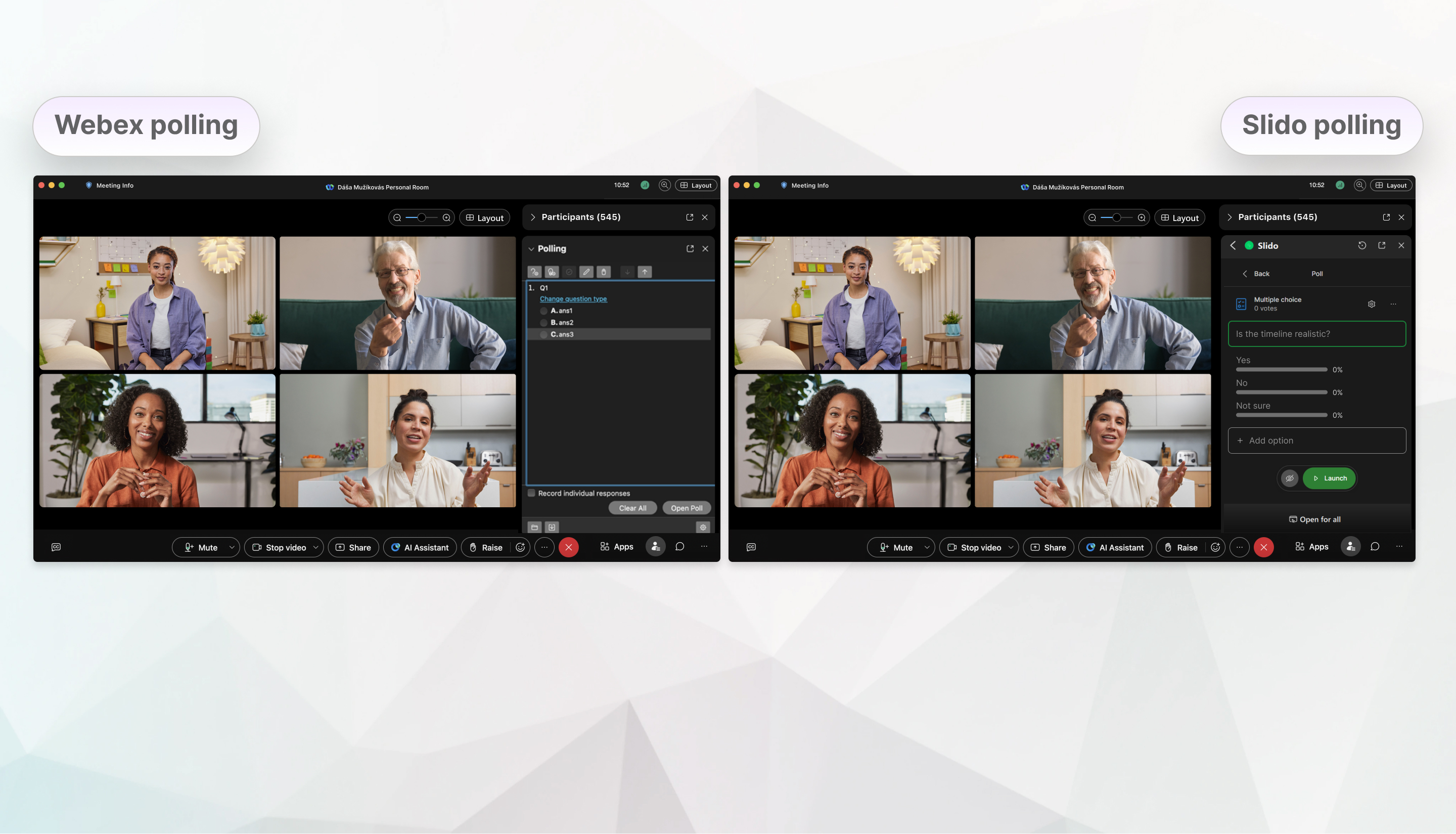 Comparison between Webex polling and Slido for Government polling