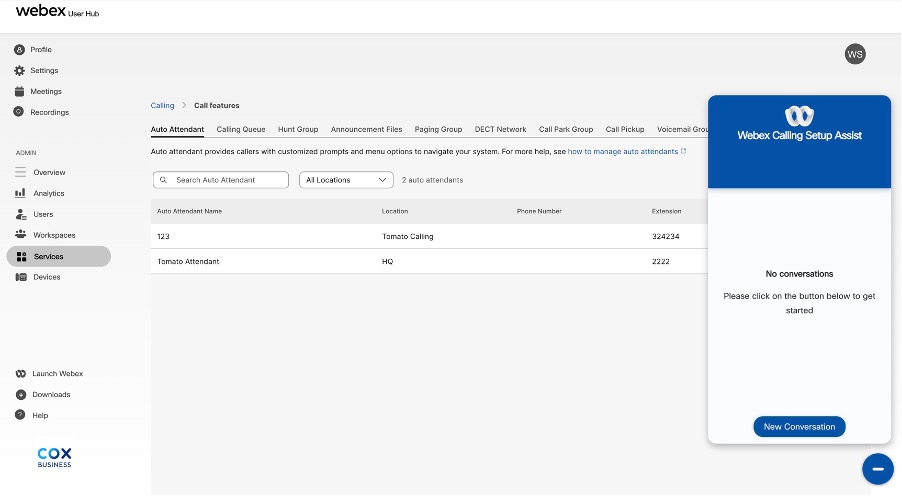 UI for Services > Calling in User Hub