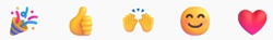 iOS emoji selection - celebrate, thumbs up, clapping hands, happy face, heart.