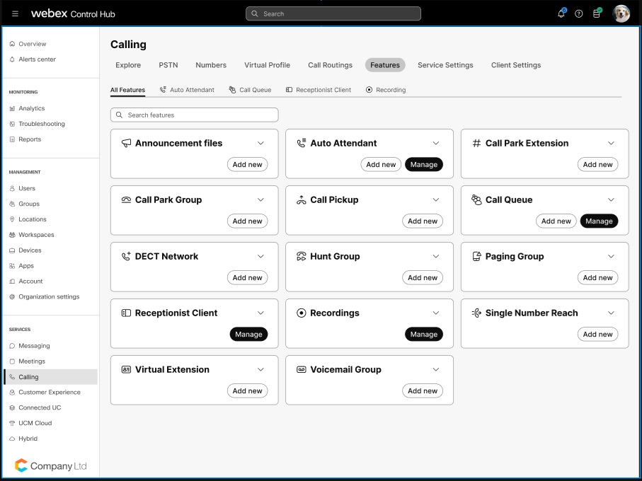 Feature view card on Control Hub
