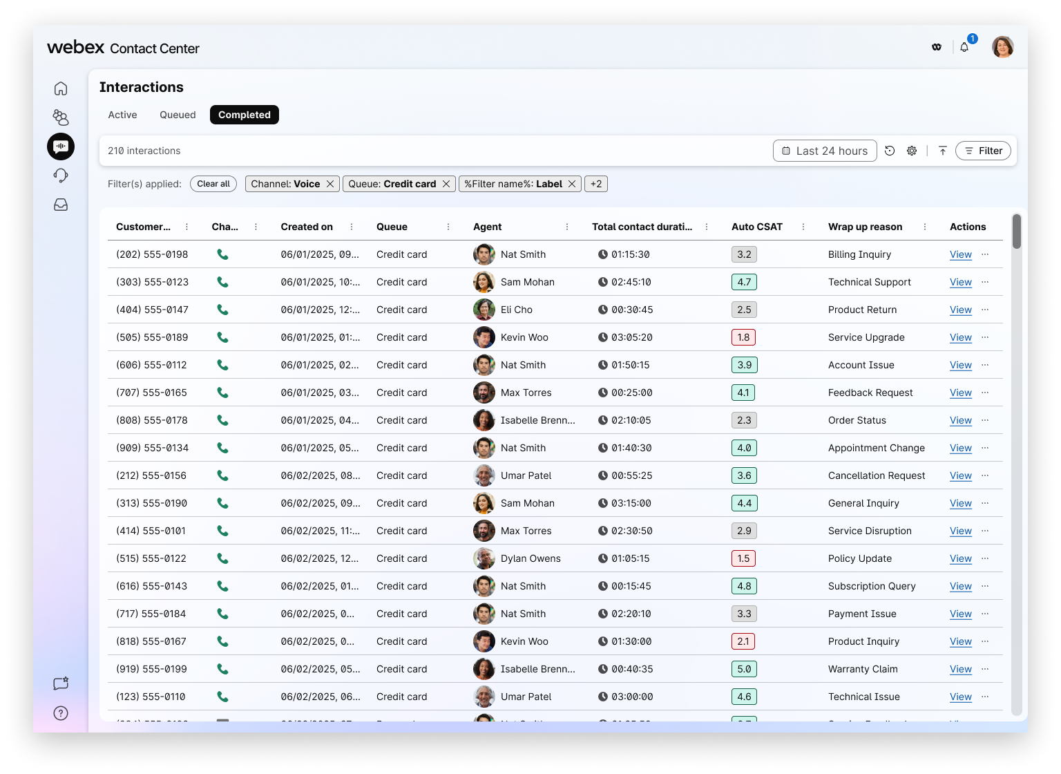 Webex contact center Interactions window