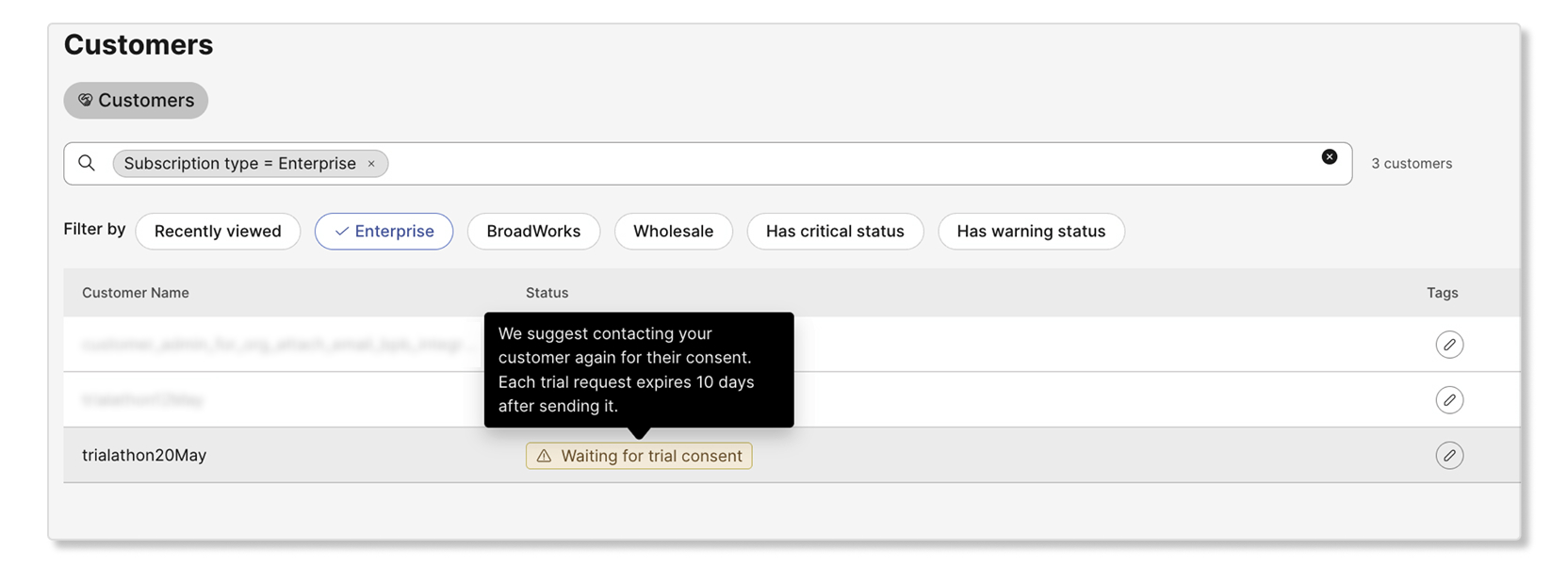 Waiting for trial consent status for a customer in Partner Hub