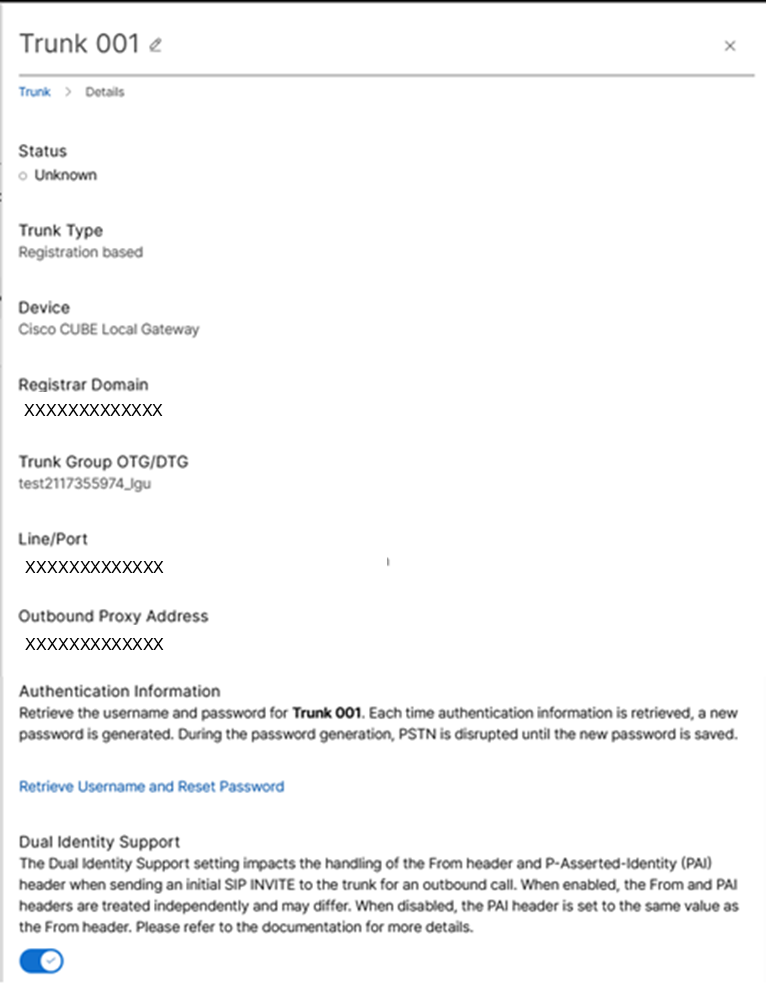 View complete trunk information