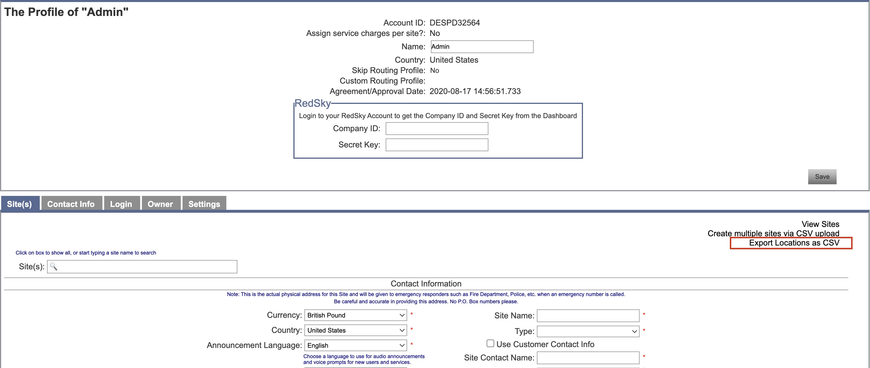 Standorte als CSV exportieren
