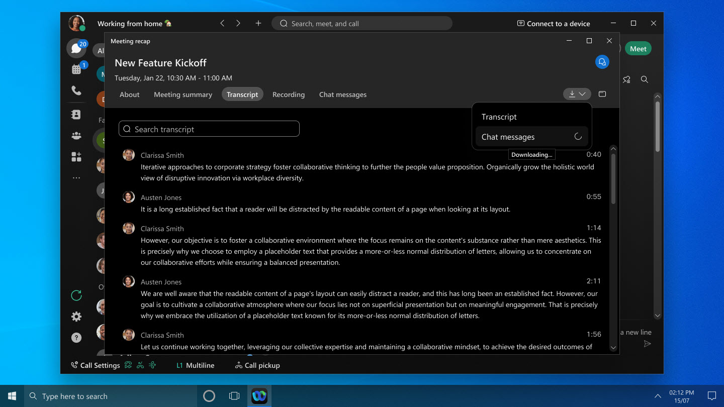 Download chat messages
