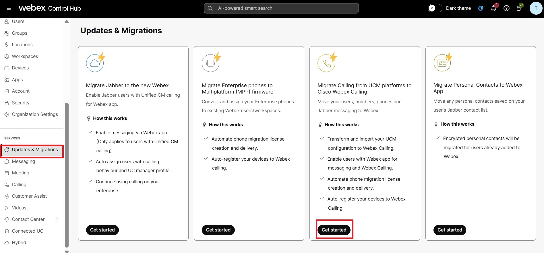 Upgrades and migrations page