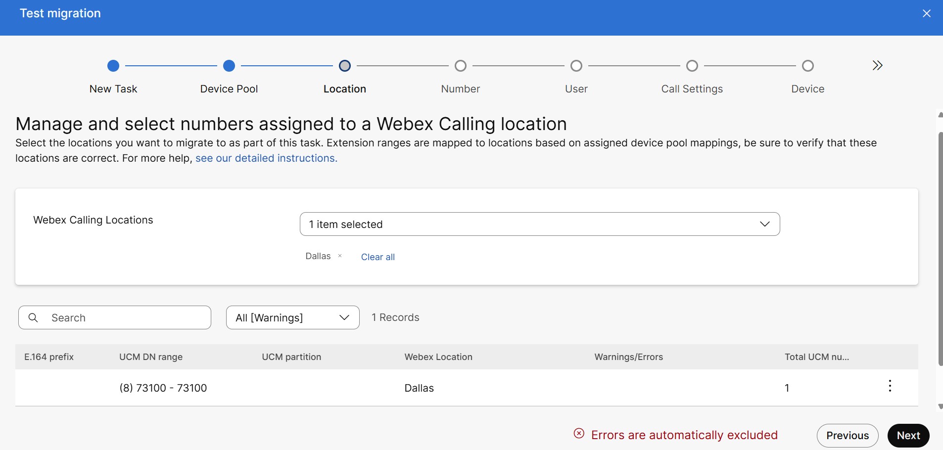 Assign a Location window