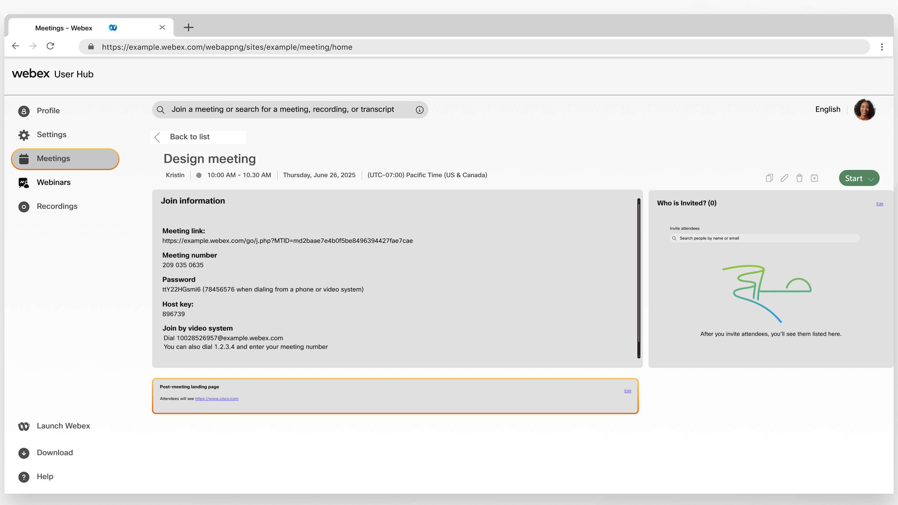 Redirect participants to a landing page after a Webex meeting