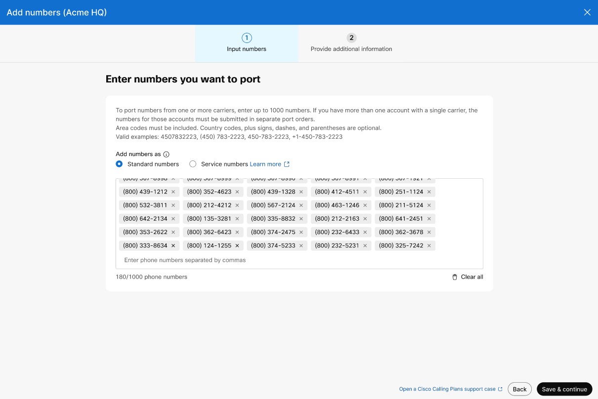 Enter numbers you want to port