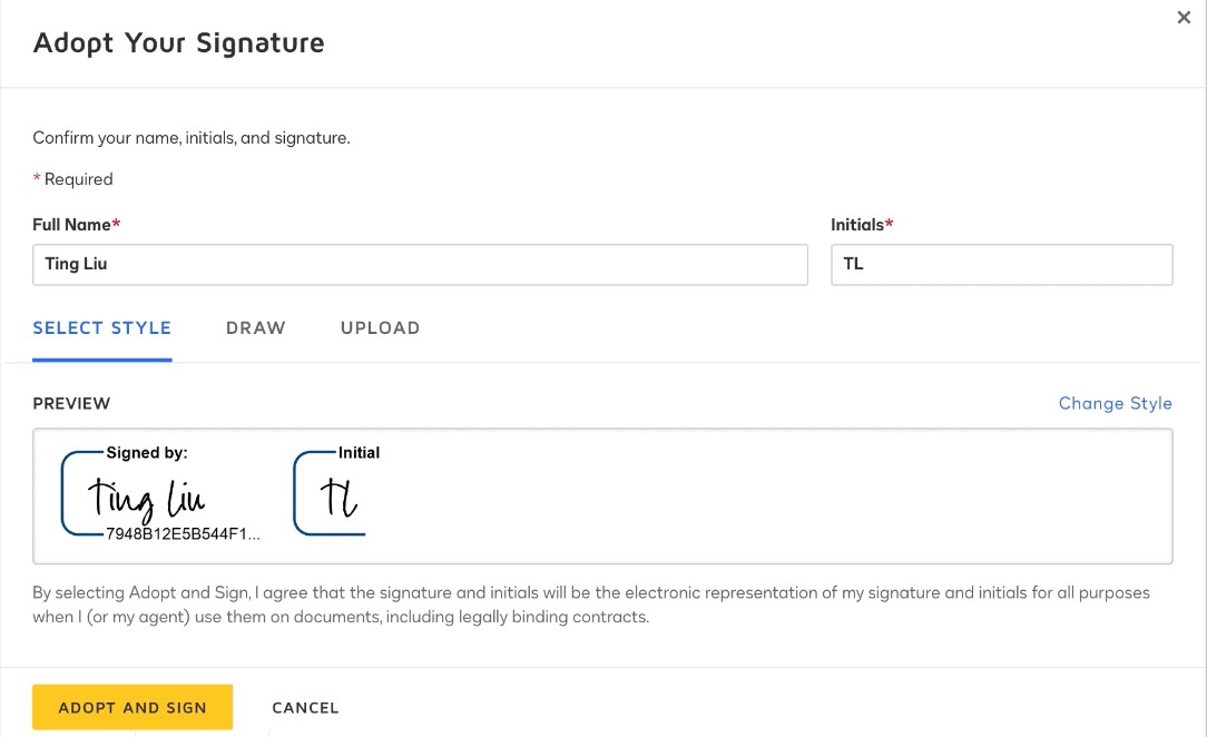 Add signature using DocuSign