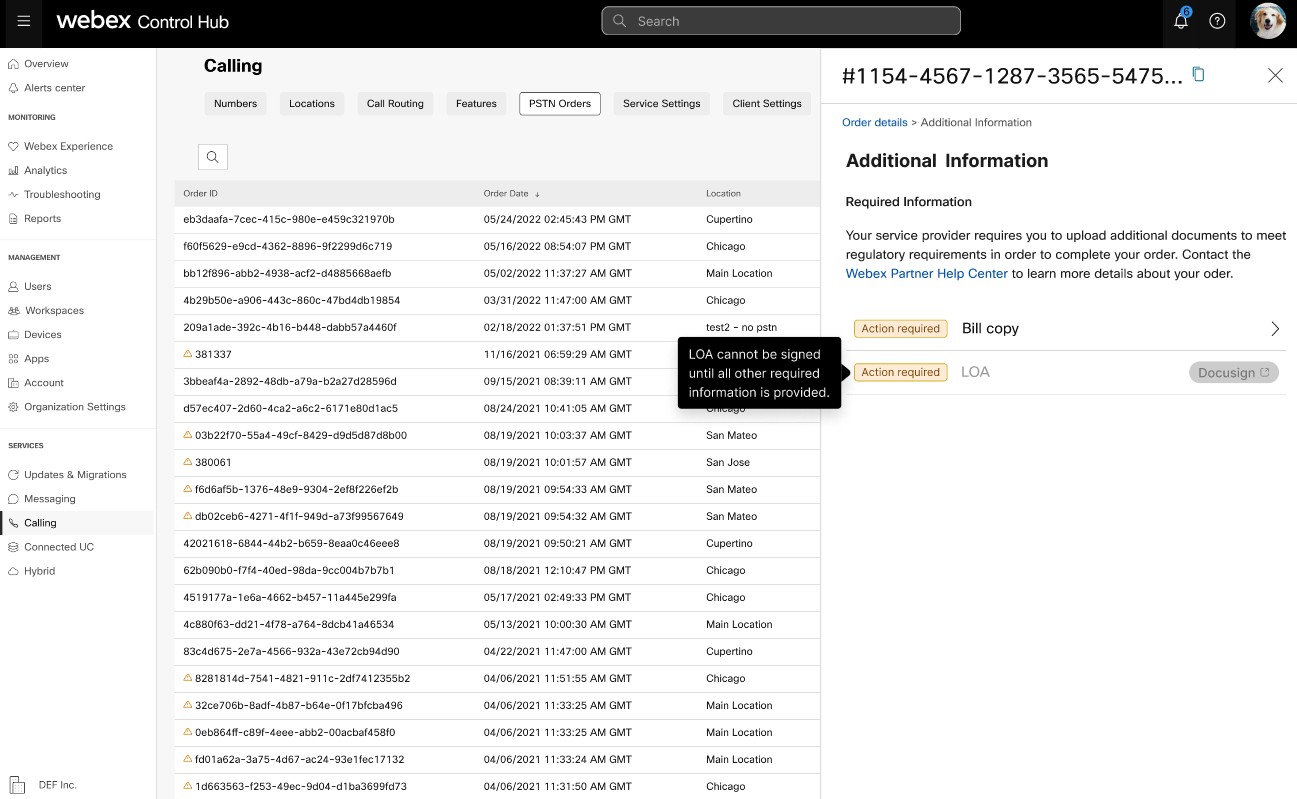 Port In order shows pending additional information