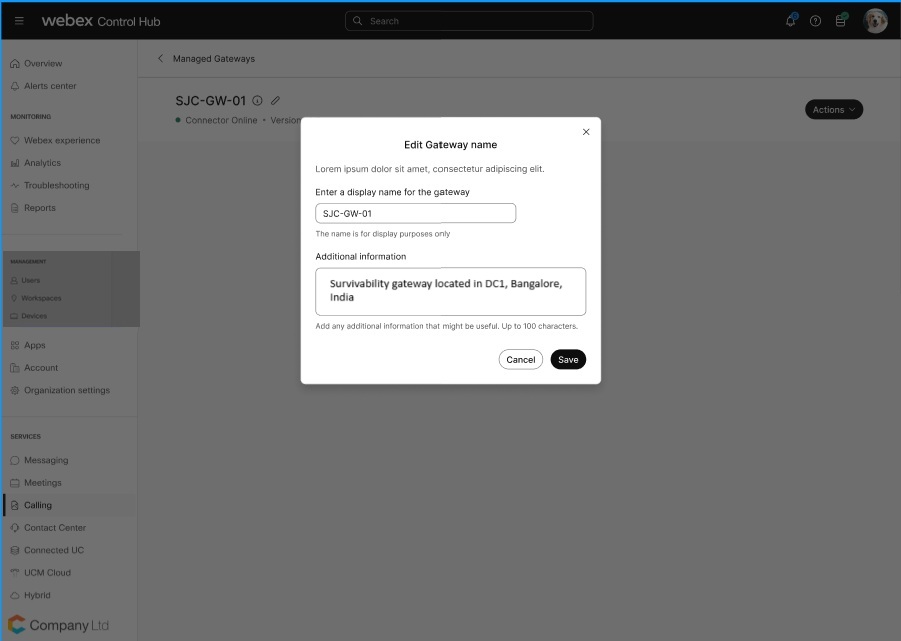 Edit additional information from Managed gateway page